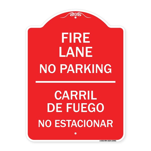 Signmission Fire Lane No Parking-Carril De Fuege No Esta Conar, Red & White Alum Sign, 18" x 24", RW-1824-23981 A-DES-RW-1824-23981 - main